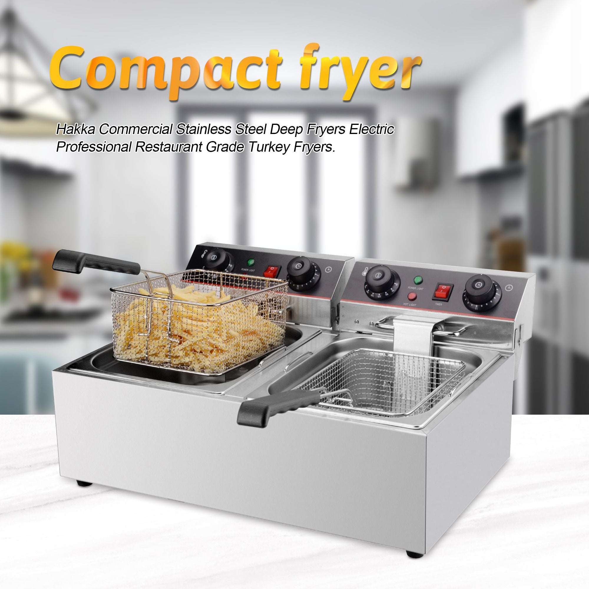 EasyRose 6400W 12L Electric Deep Fryer Dual Tank Stainless Steel Turkey Fryers
