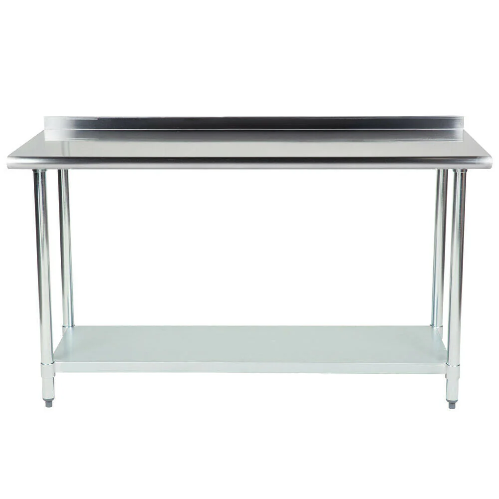 Hakka Brothers 24″ x 60″ 18 Gauge 430 Economy Stainless Steel Commercial Work Table with Undershelf and 2″ Rear Upturn