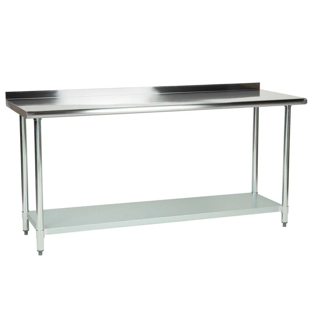 Hakka Brothers 30″ x 72″ 18 Gauge 430 Economy Stainless Steel Commercial Work Table with Undershelf and 2″ Rear Upturn