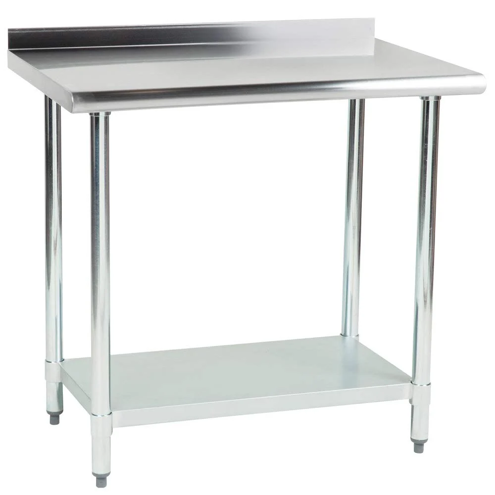 Hakka Brothers 24″ x 36″ 18 Gauge 430 Economy Stainless Steel Commercial Work Table with Undershelf and 2″ Rear Upturn