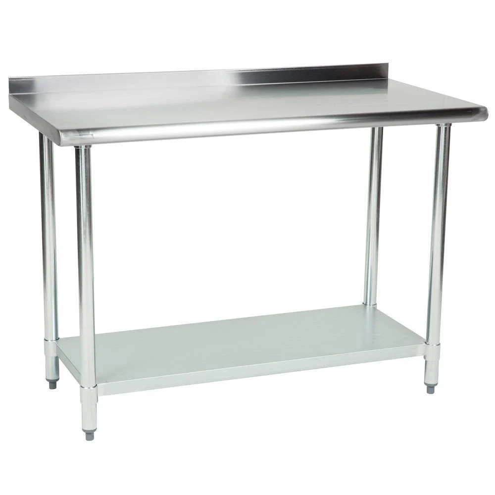 Hakka Brothers 24″ x 48″ 18 Gauge 430 Economy Stainless Steel Commercial Work Table with Undershelf and 2″ Rear Upturn