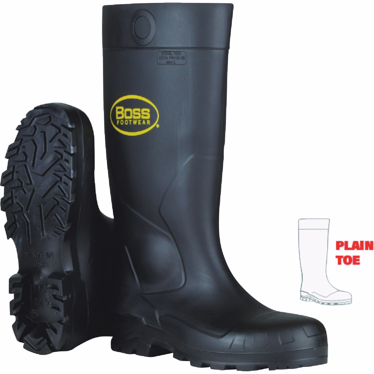 Boss Size 9 Black 16 In. Plain Toe PVC Waterproof Boot