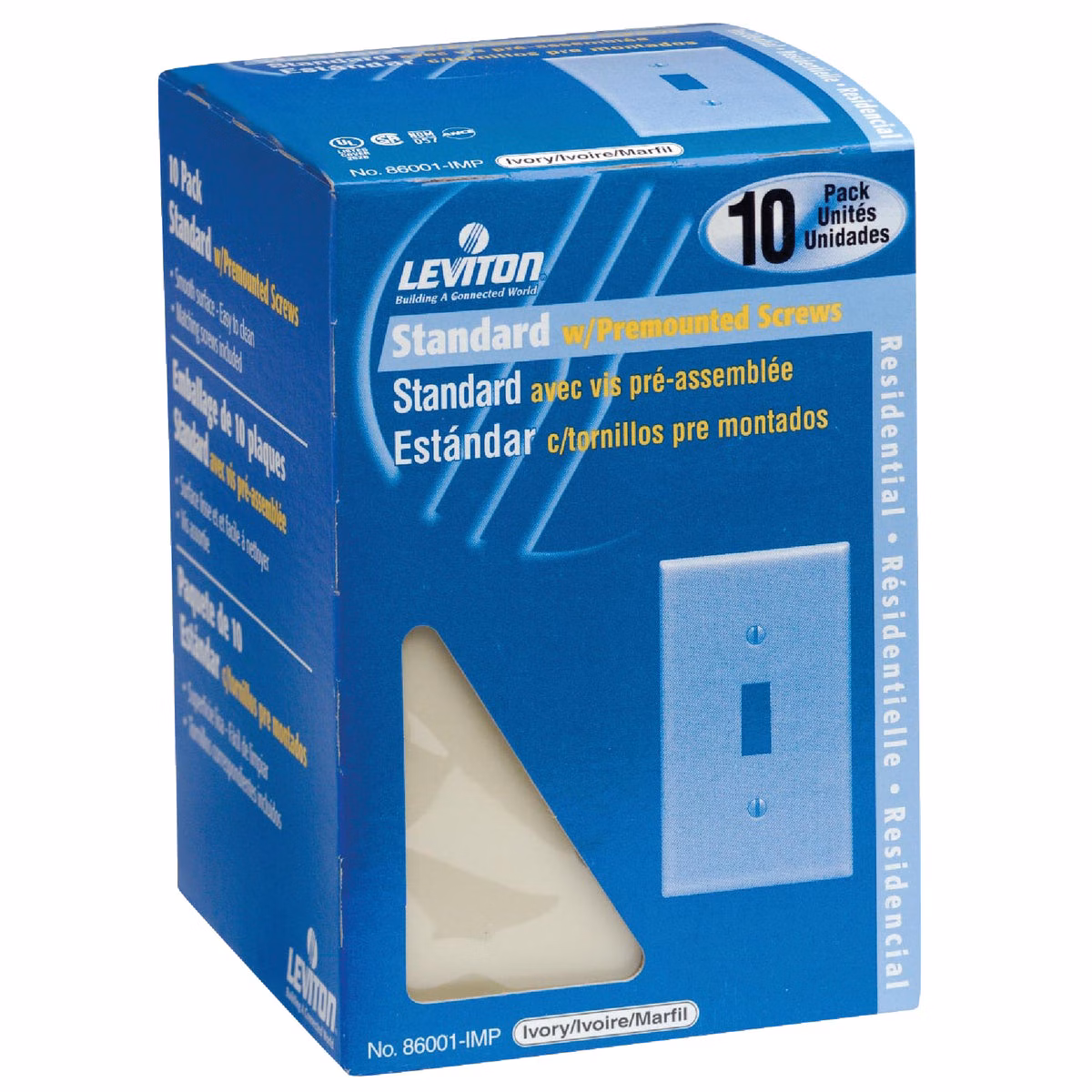 Leviton 1-Gang Plastic Toggle Switch Wall Plate, Ivory (10-Pack)