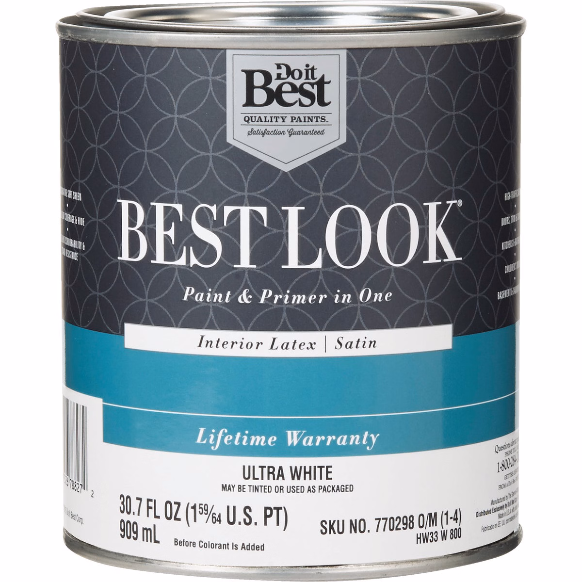 Best Look Latex Premium Paint & Primer In One Satin Interior Wall Paint, Ultra White, 1 Qt.