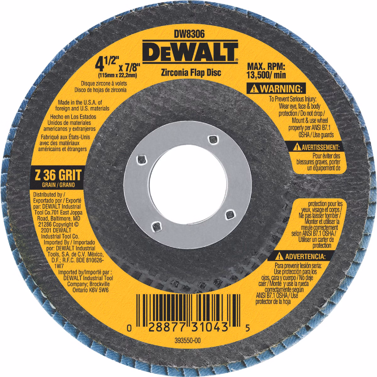DEWALT 4-1/2 In. 36-Grit Type 29 High Performance Zirconia Angle Grinder Flap Disc