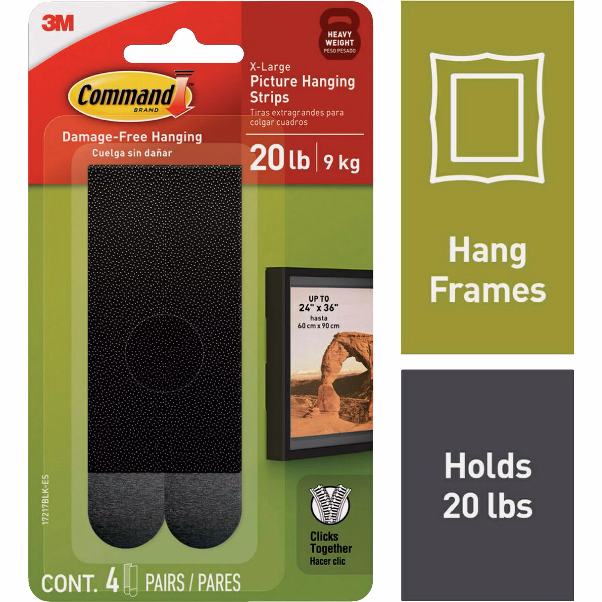 Command 20 Lb. Picture Hanging Strips, Black, 4 Pairs
