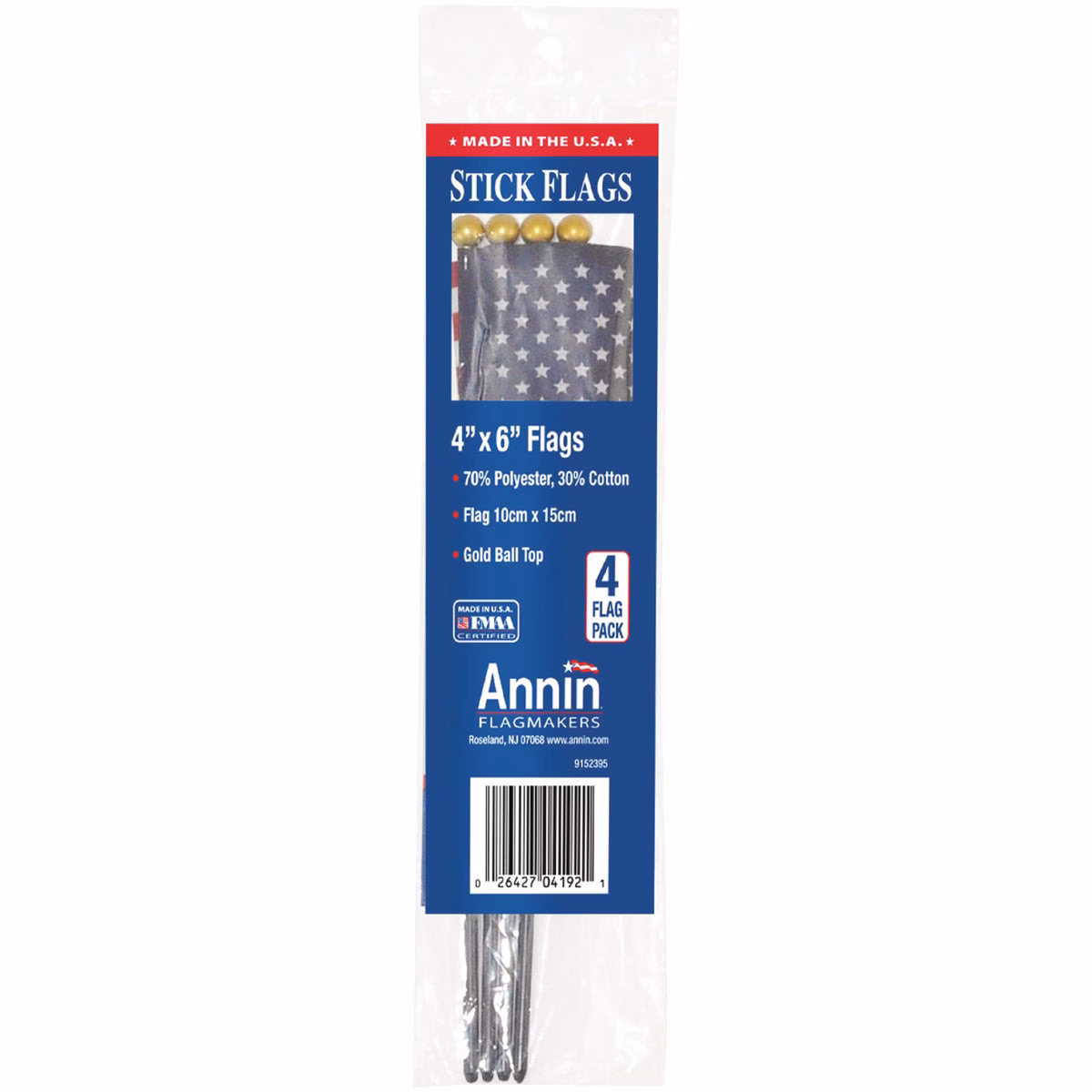 Annin 4 In. x 6 In. Polycotton Stick American Flag (4-Count)