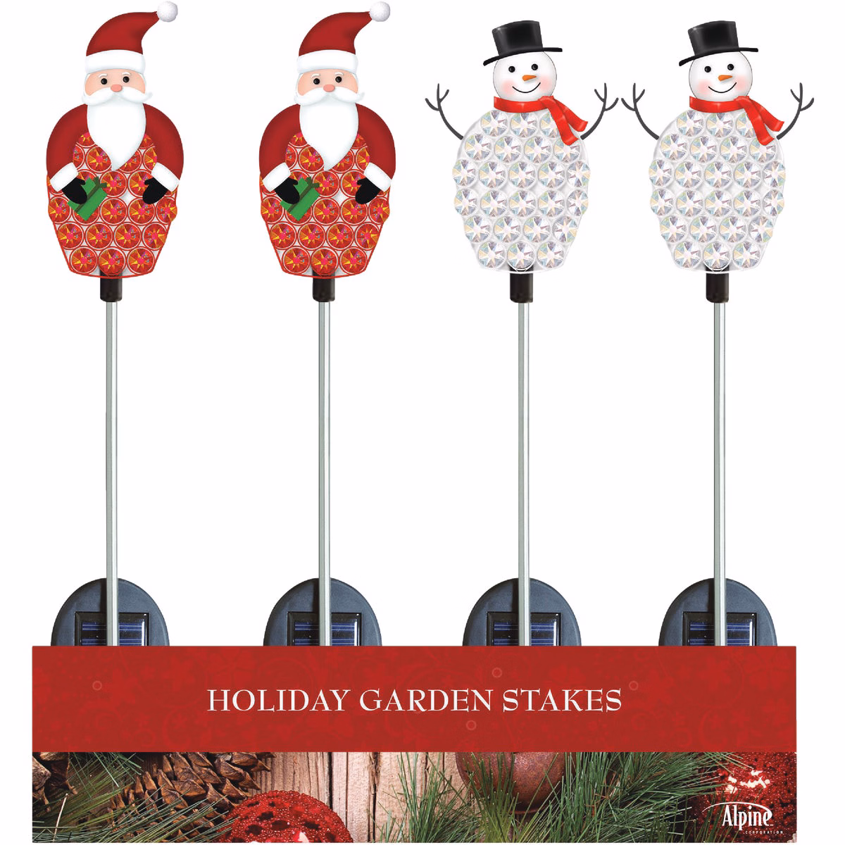 Alpine 37 In. LED Solar Crystal Snowman/Santa Holiday Garden Stake