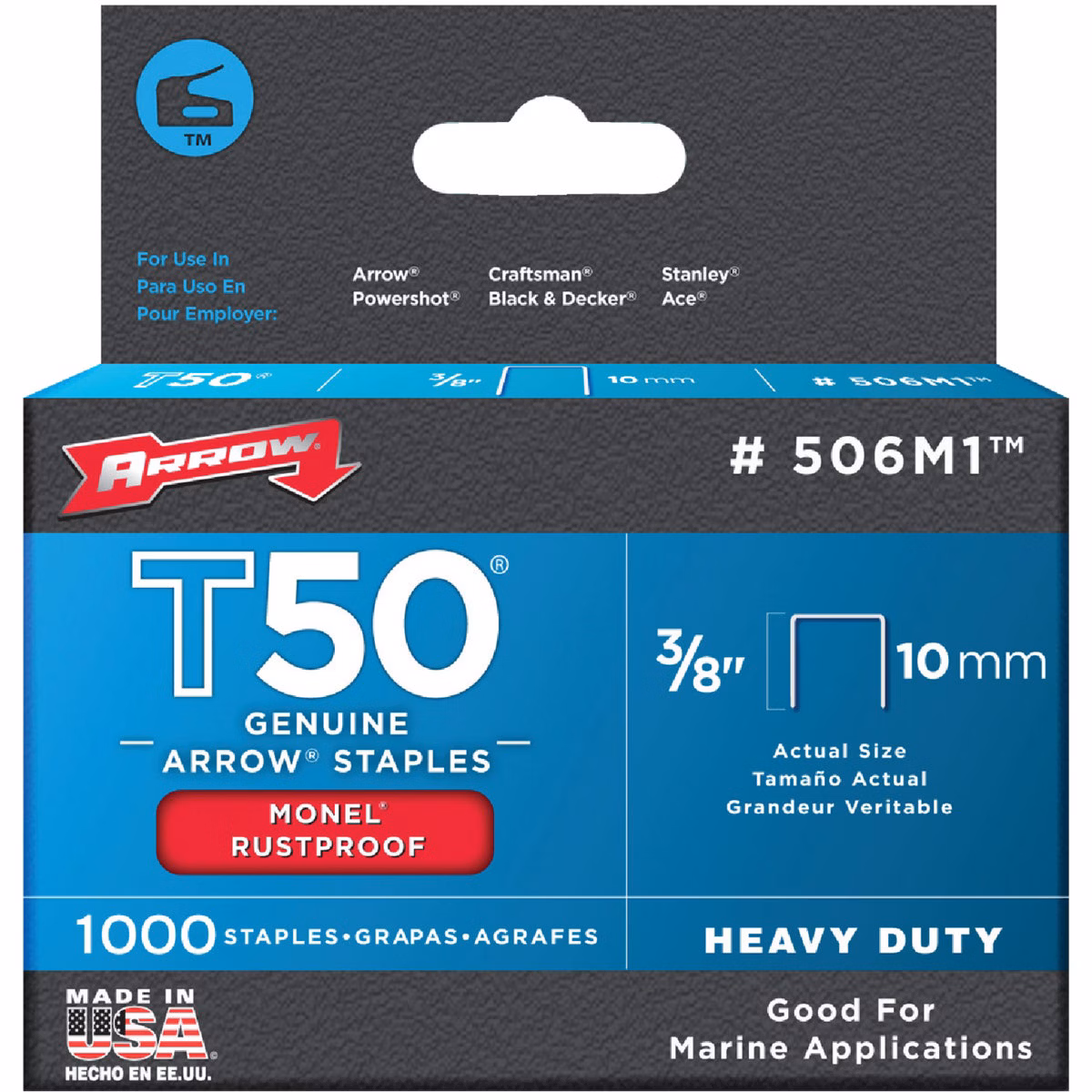 Arrow T50 Heavy-Duty Monel Staple, 3/8 In. (1000-Pack)