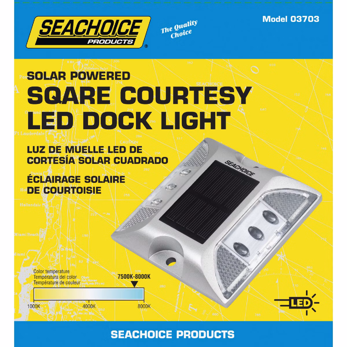 Seachoice 4-3/4 In. x 1 In. Silver LED Square Courtesy Solar Deck Light