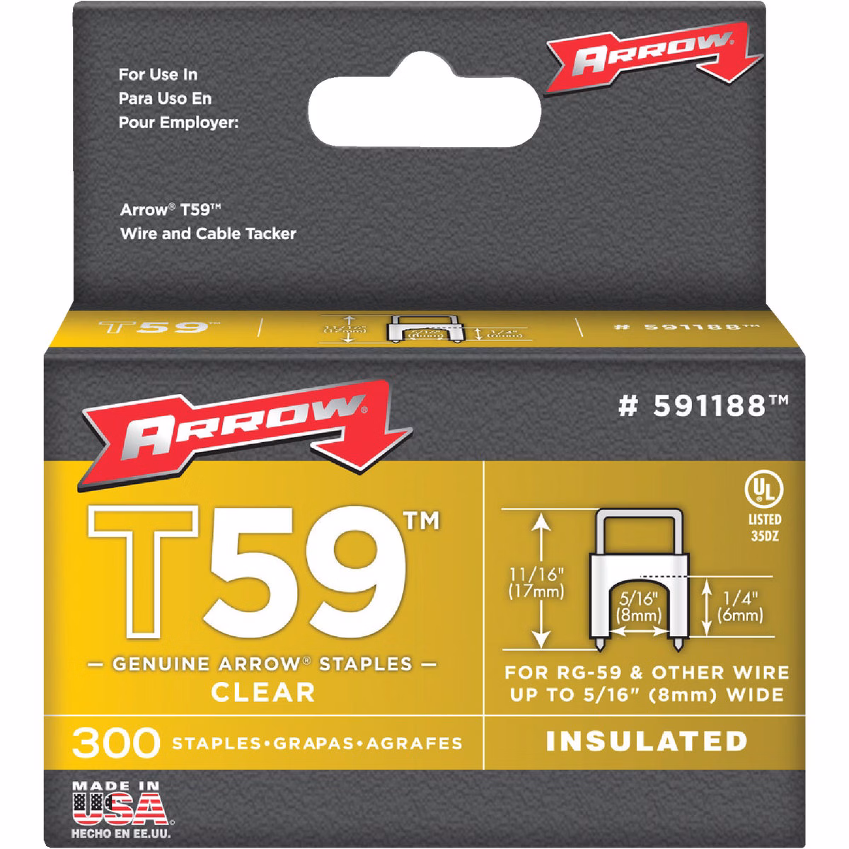 Arrow Insulated Clear Cable Staple, 1/4 In. (300-Pack)