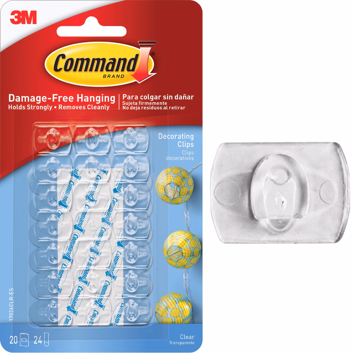 Command Clear Decorating Clips, 20 Clips, 24 Strips