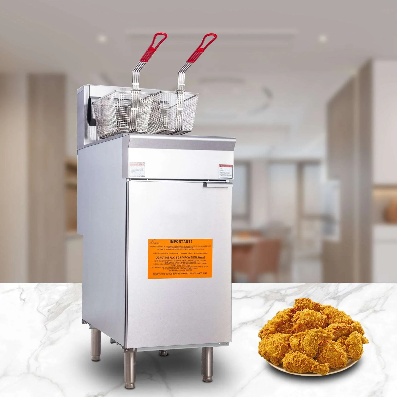 EasyRose Commercial Gas Deep Fryer 4 Burner 45-55lb Liquid Propane Gas 120000 BTU, CSA / ETL Certification