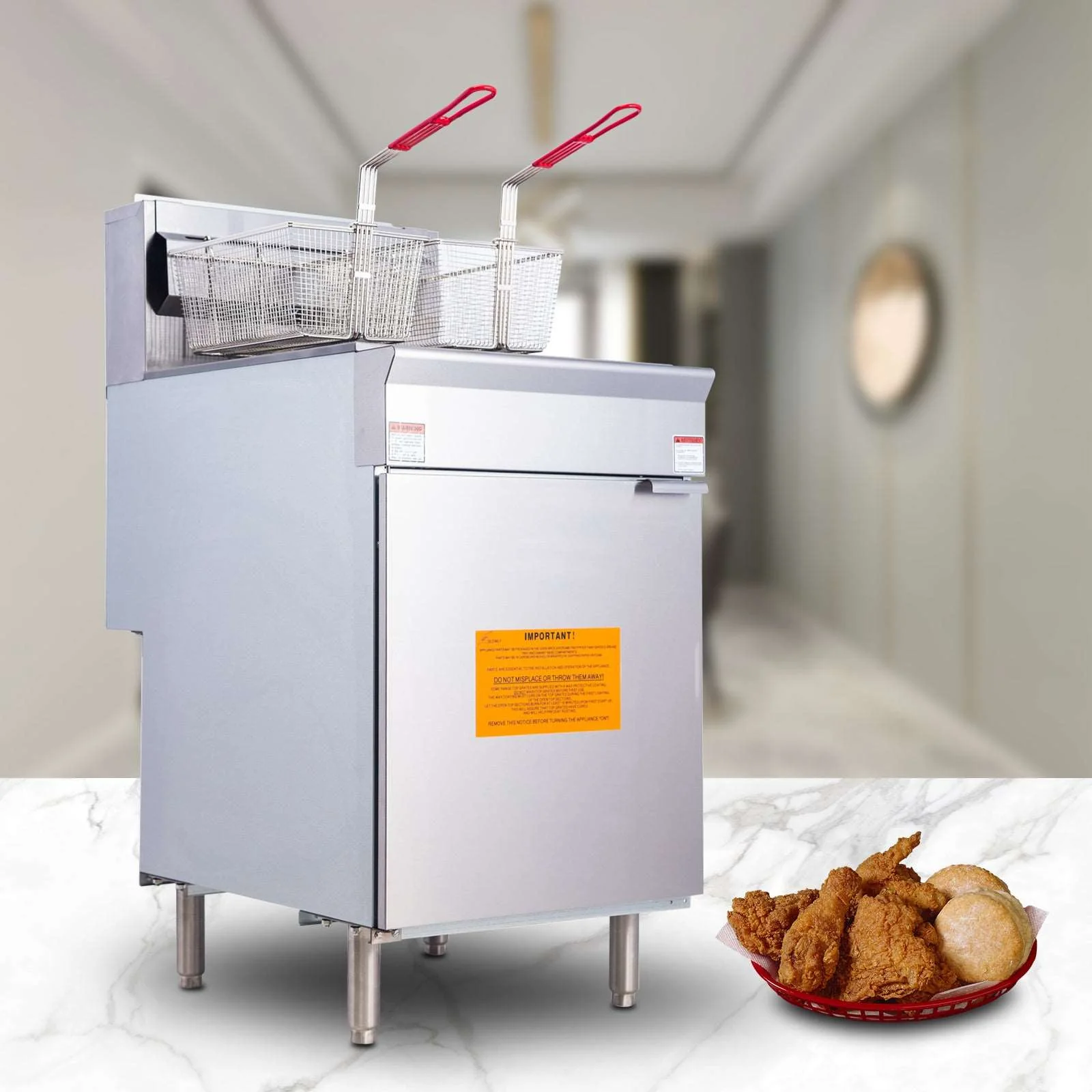 EasyRose Commercial Gas Deep Fryer 5 Burner 68-80lb Liquid Propane 150000 BTU，CSA / ETL Certified