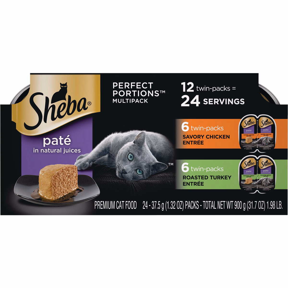 Sheba Perfect Portions Pate Adult Savory Chicken/Roasted Turkey Wet Cat Food (12-Pack)