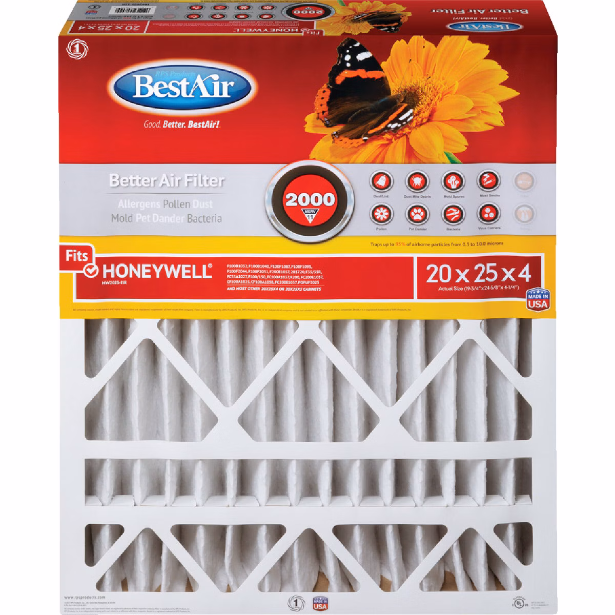 BestAir 20 In. x 25 In. x 4 In. Honeywell MERV 11 Deep Pleat Furnace Filter