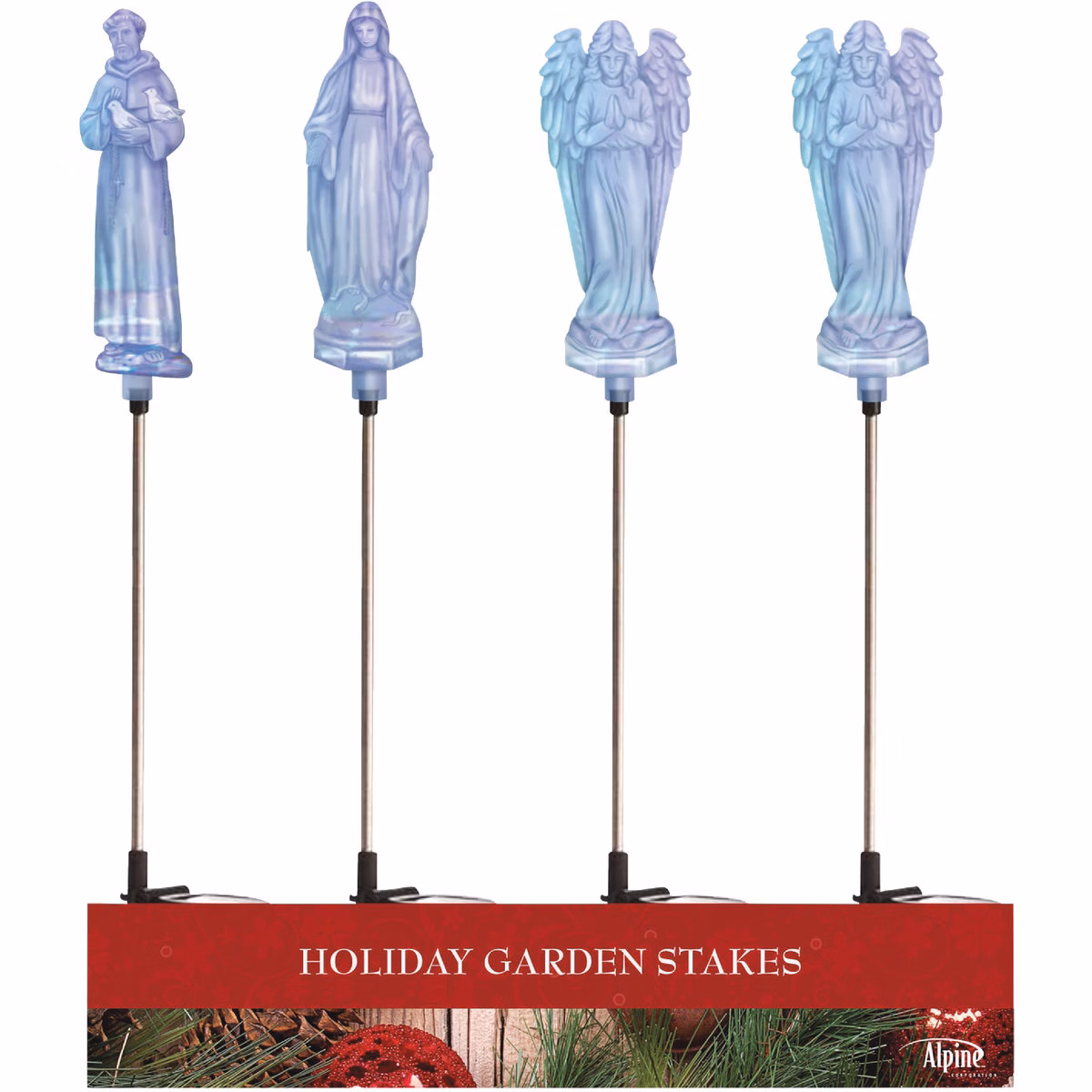 Alpine 34 In. LED Solar Iridescent St Francis/Mary/Angel Holiday Garden Stake