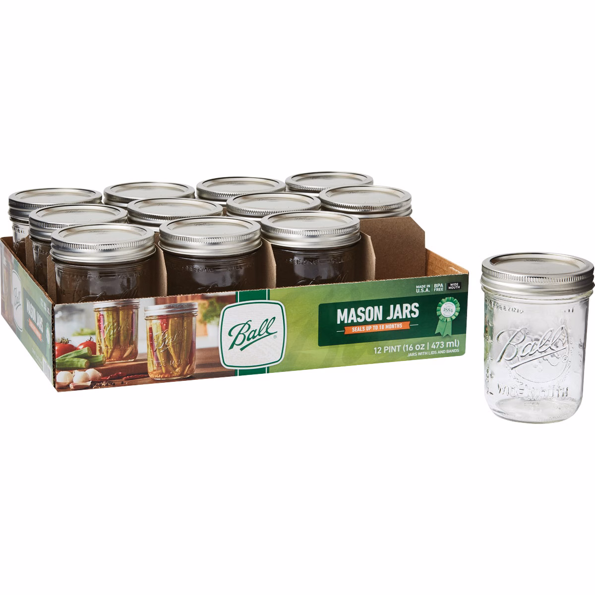 Ball 16 Oz Wide Mouth Mason Jar (12-Count)