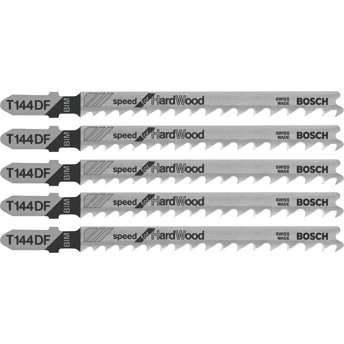 Bosch 4 In. x 6 TPI T-Shank HCS Straight Cut Jig Saw Blade for Fast Wood (5-Pack)