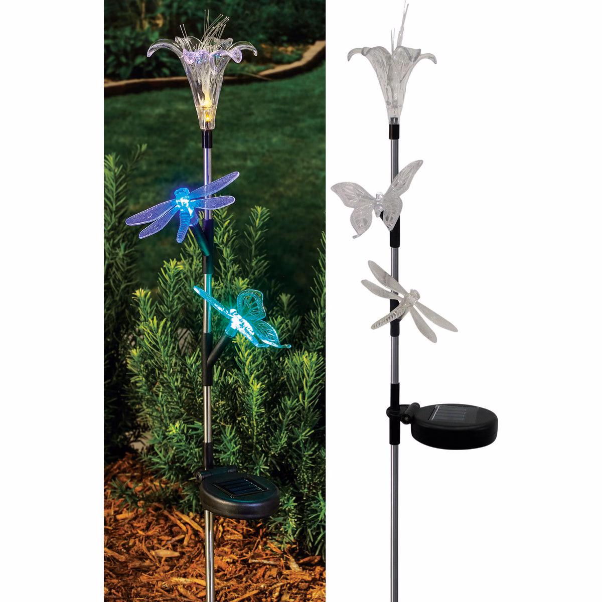 Solaris Acrylic Flower/Insect Trio 33 In. H. Solar Stake Light Lawn Ornament