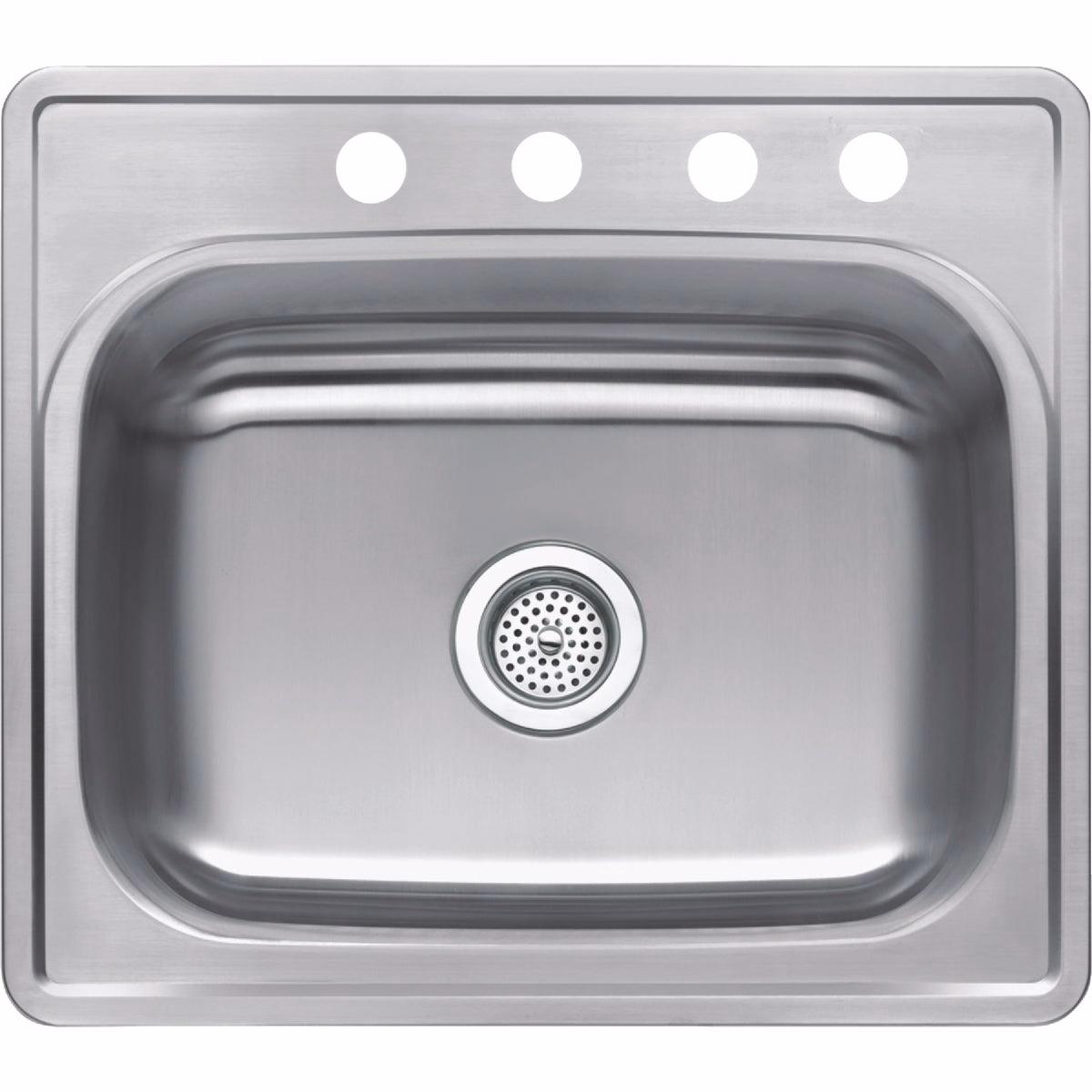 Compass Manufacturing Single Bowl 25 In. x 22 In. x 6 In. Stainless Steel 4-Hole 23 Ga. Top Mount Kitchen Sink