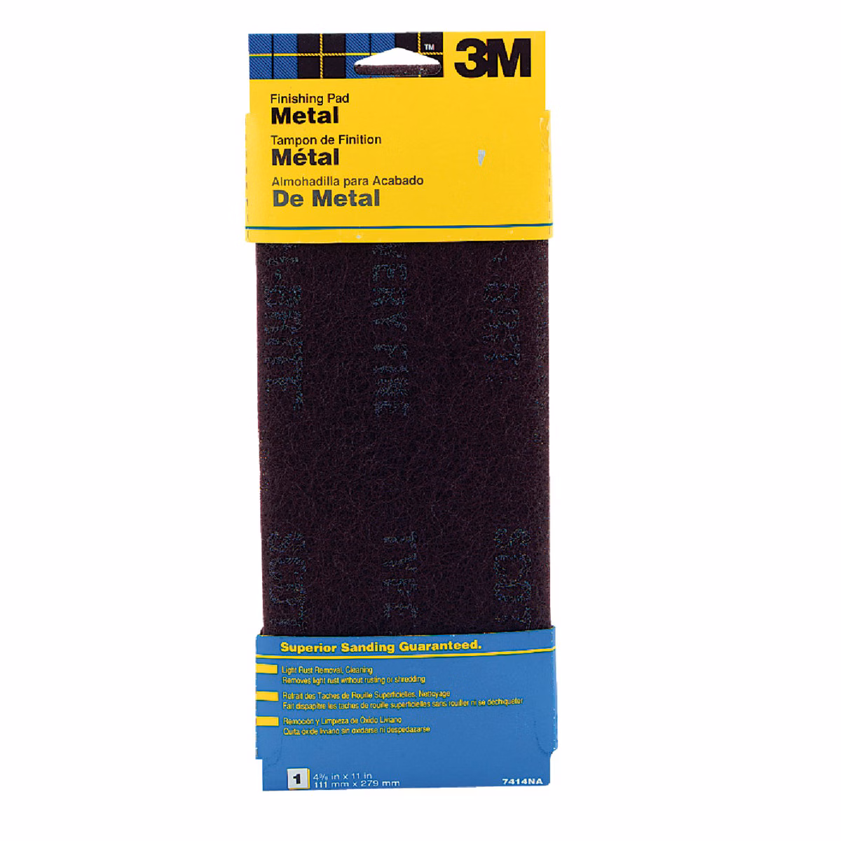 3M Hand Sanding Metal Finishing Pad, 4.375 In. x 11 In., Maroon, Medium Grit