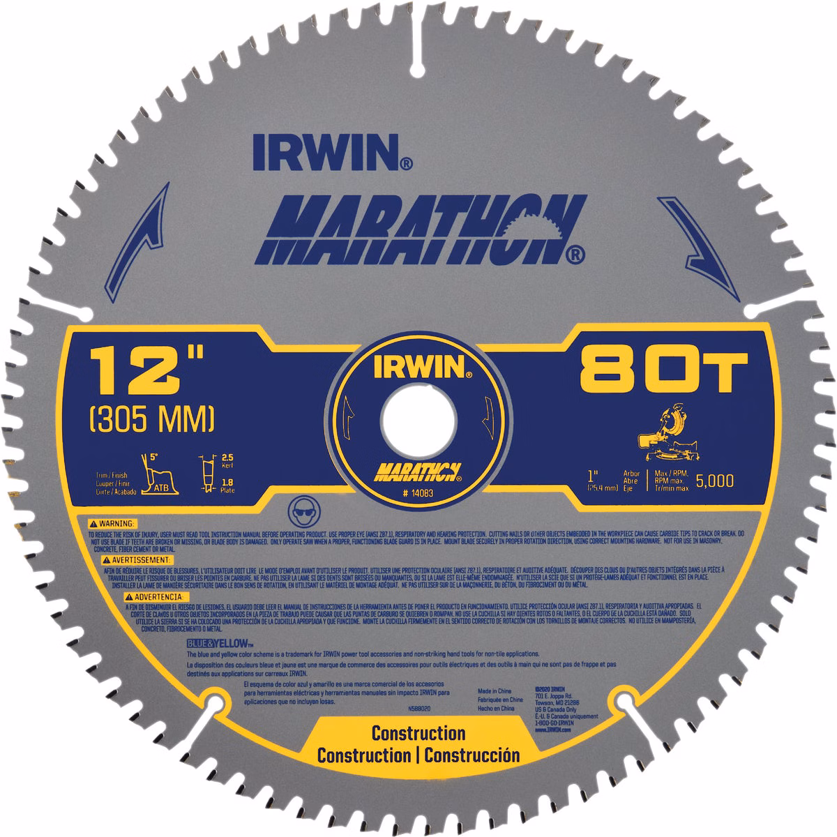 Irwin Marathon 12 In. 80-Tooth Trim/Finish Circular Saw Blade