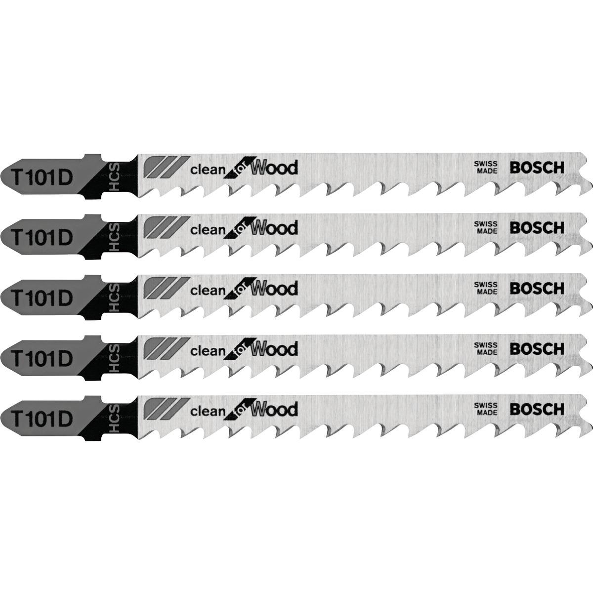 Bosch 4 In. x 6 TPI T-Shank HCS Jig Saw Blade for Clean Wood (5-Pack)