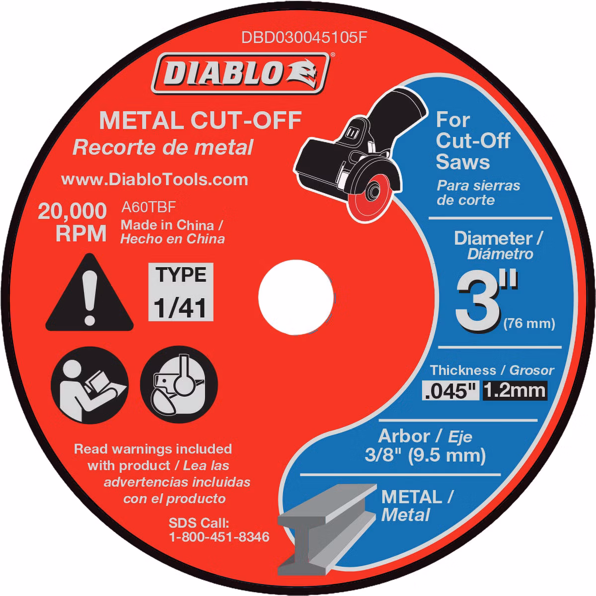 Diablo 3 In. Thin Kerf Metal Cut Off Disc for Cut-Off Saw
