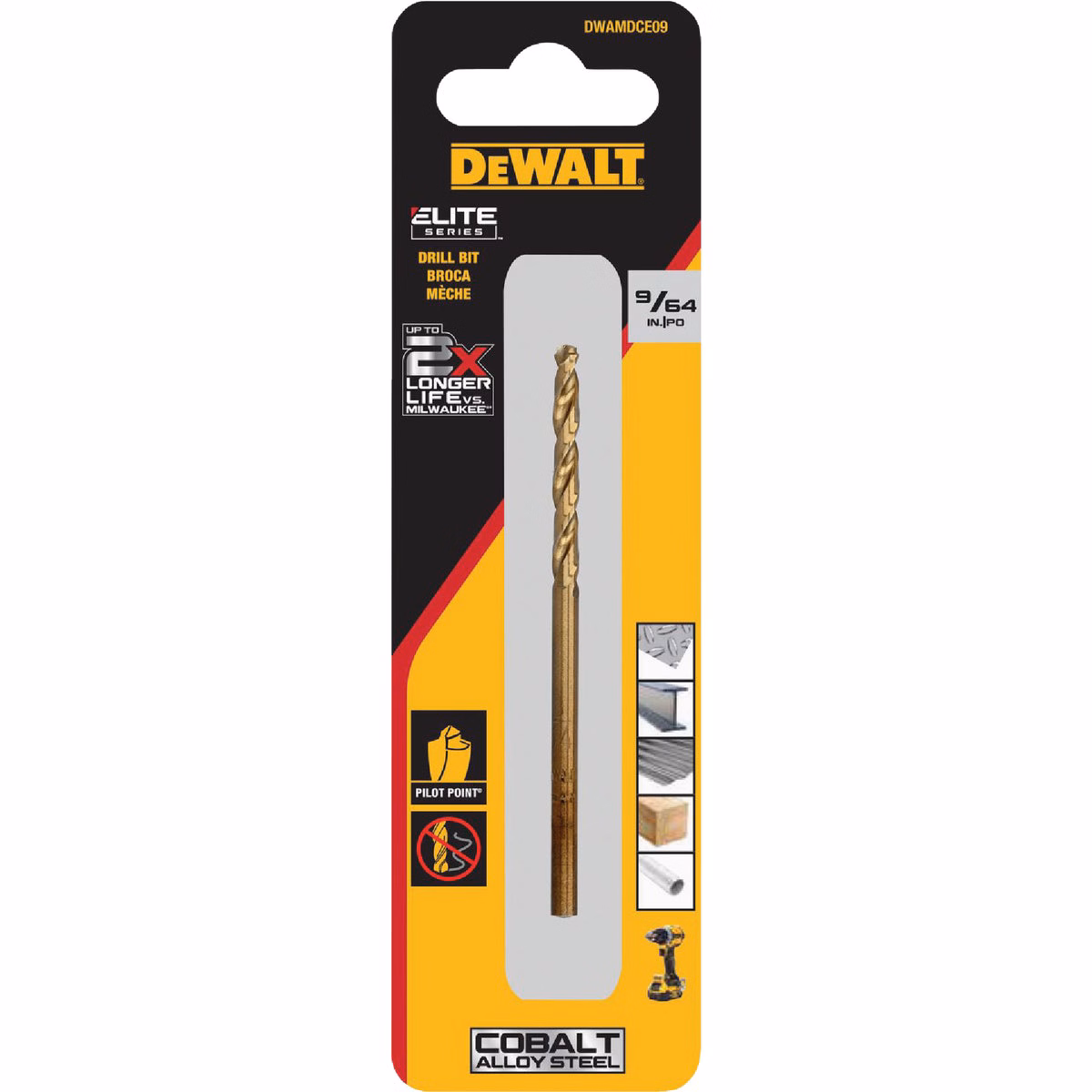 Dewalt Elite Series 9/64 In. x 2-9/10 In. Cobalt Alloy Steel Jobber Length Twist Drill Bit