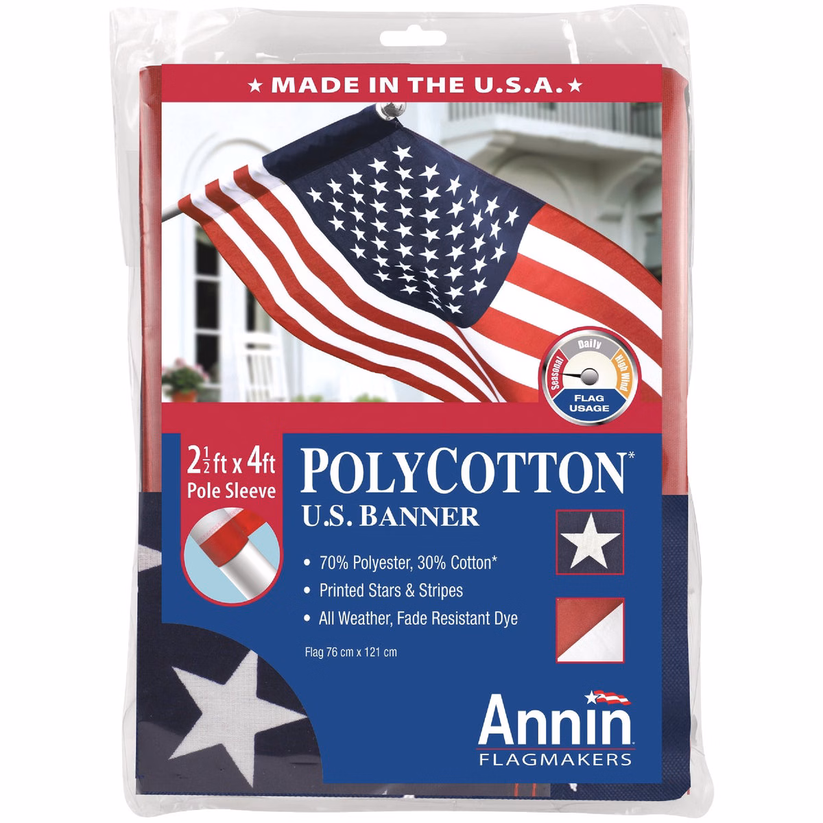 Annin 2.5 Ft. x 4 Ft. Polycotton American Banner Flag