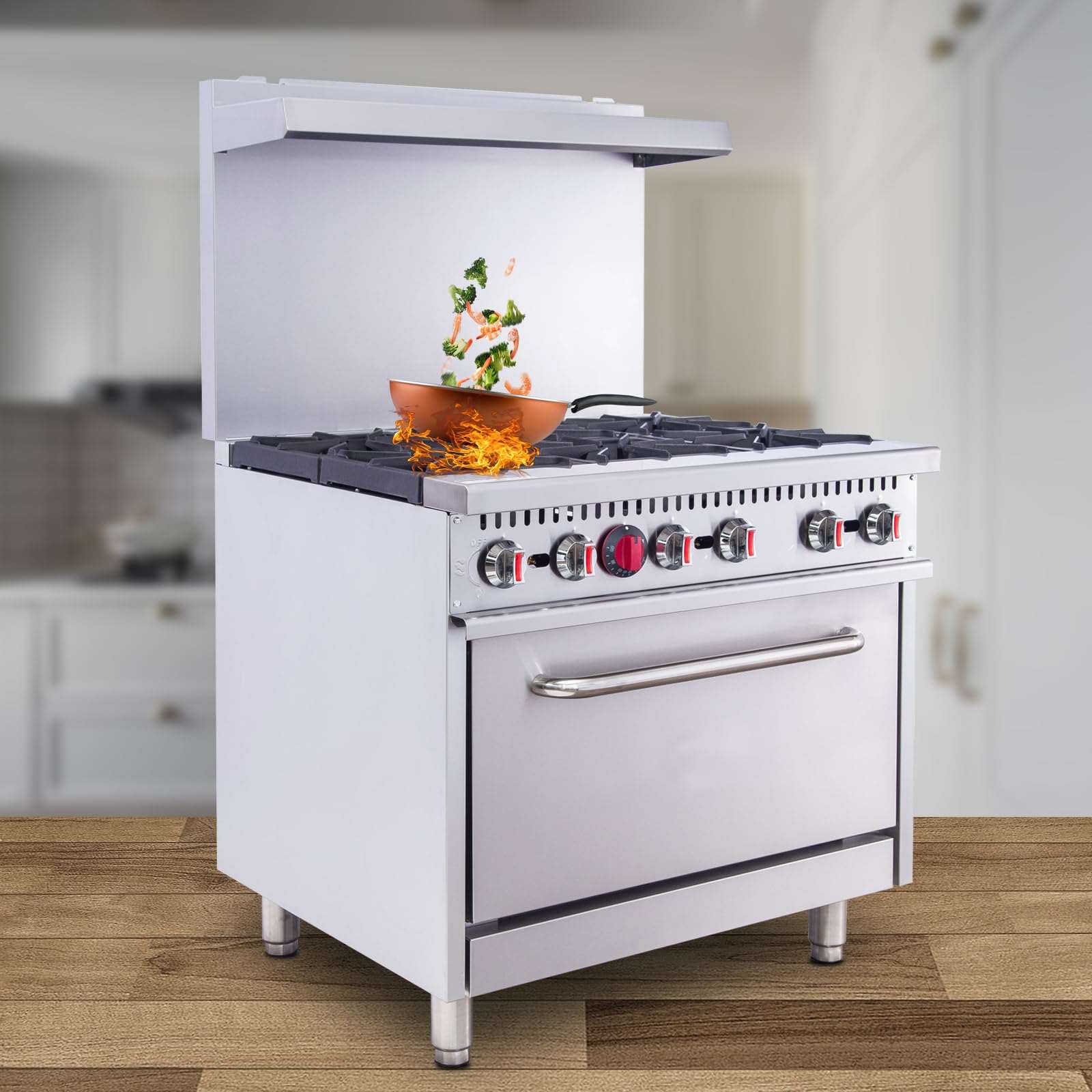 EasyRose 36 Inch Gas Range 6 Burner Heavy Duty Ranges With Oven, Commercial Range for Kitchen Restaurant – 210,000 BTU, ETL Certified