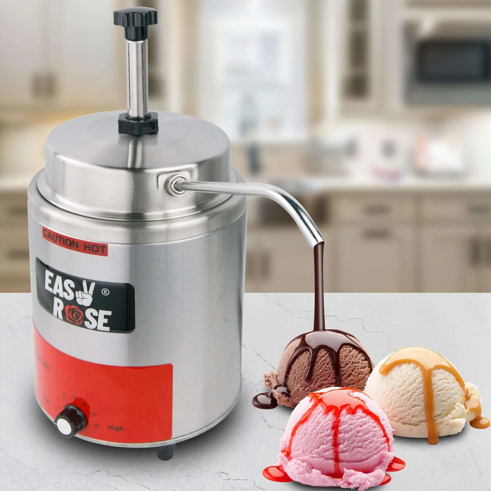 EASYROSE Nacho Cheese Dispenser Warmer 3.5QT Electric Nacho Cheese Machine Stainless Single Head Hot Fudge Warmer with Pump for Cheese/Sauce 120V 550W（FZ-05A）
