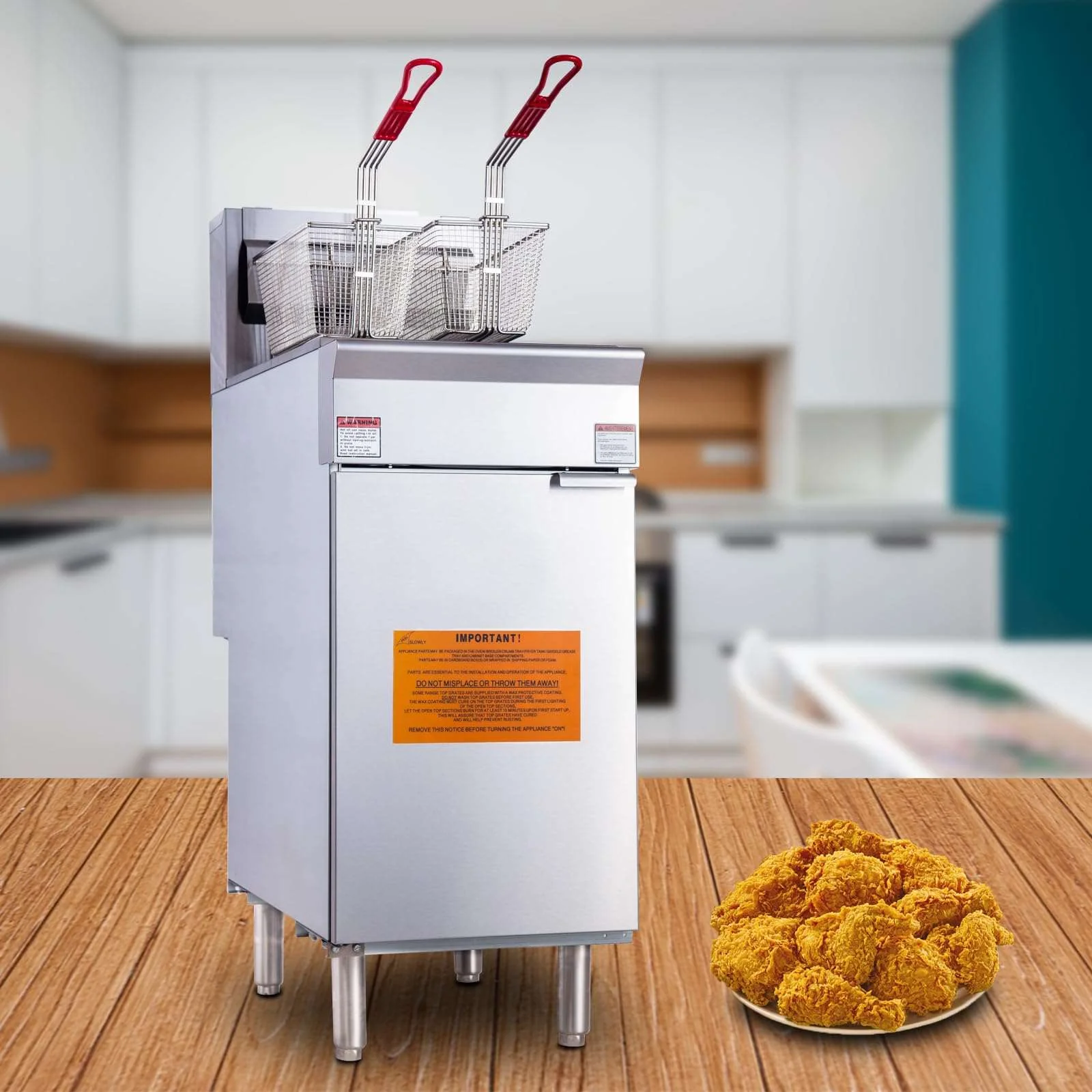 EASYROSE Commercial Natural Gas Deep Fryer 40-50 lb Capacity 3 Burners 90000 BTU , ETL Listed