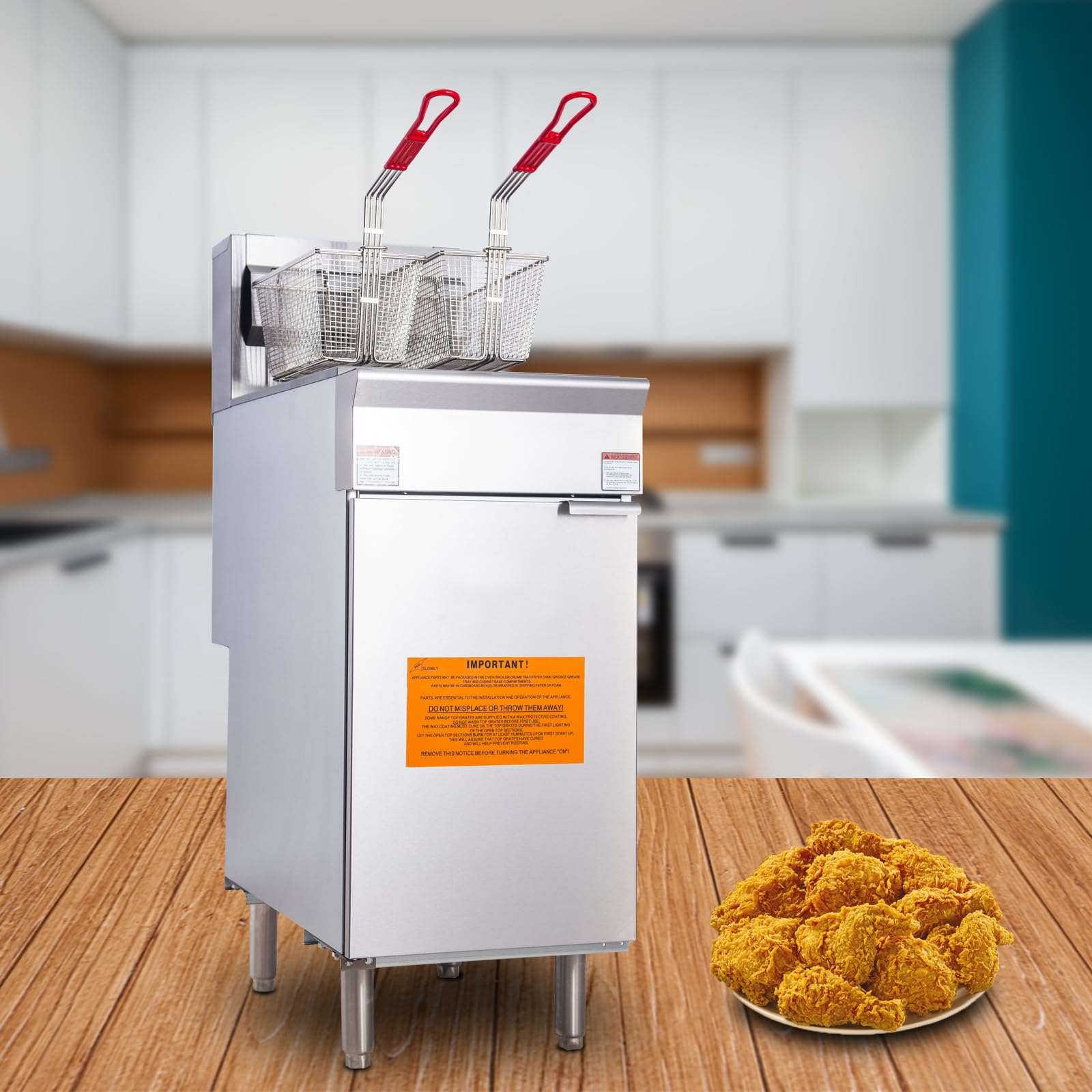 EASYROSE Commercial Natural Gas 4 Burner Gas Deep Fryer 45-55lb Capacity 120000 BTU, ETL Listed