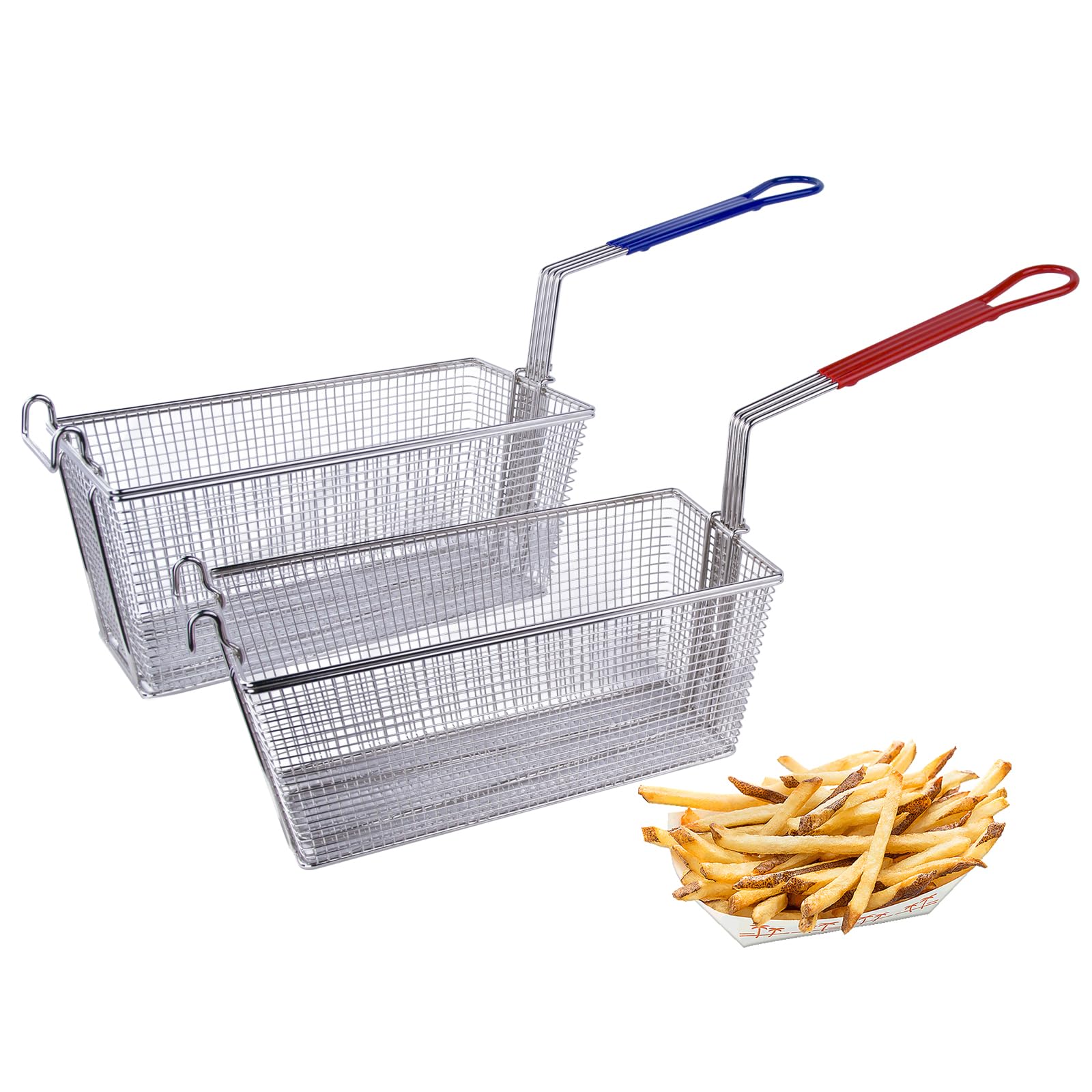 EASYROSE 4Pcs Commercial Deep Fryer Basket with Non-slip Handle, 13¼” x 6½” x 6″ Nickel Plated French Fries Basket for Restaurant Kitchen
