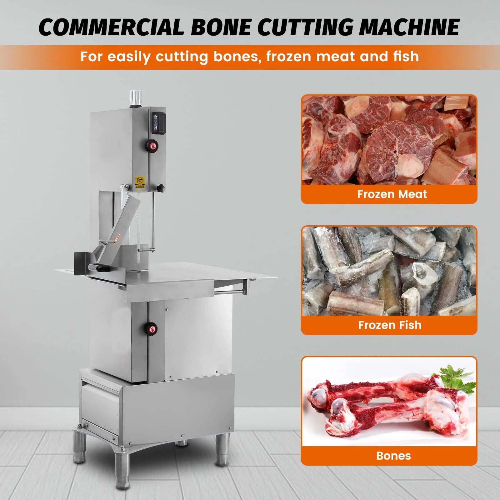 Hakka 79″ Blade Stainless Steel Floor Model Vertical Band Meat Saw – 2 hp, 110V