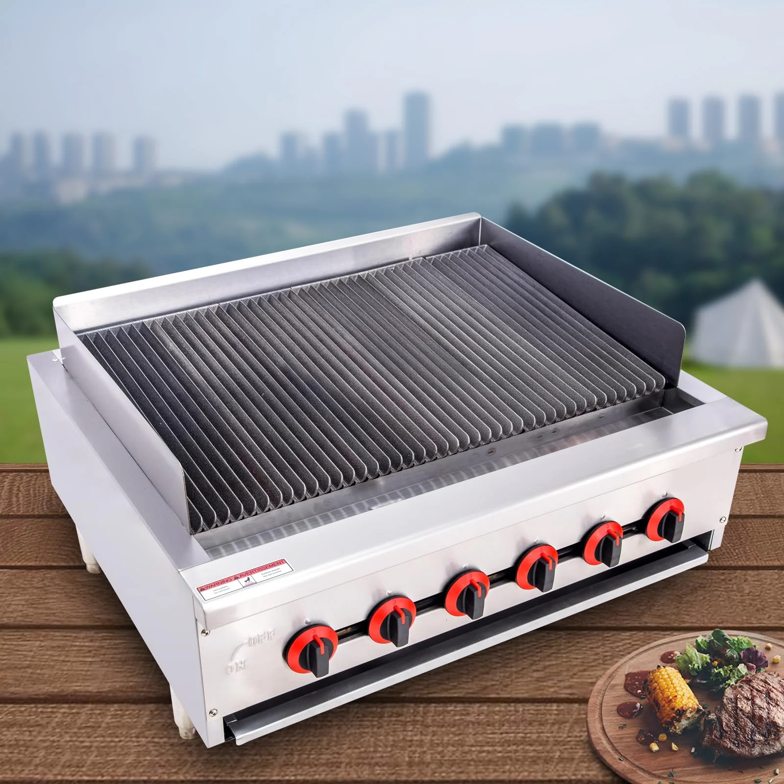 EASYROSE 36″ Gas Radiant Charbroiler Grill Countertop Gas with 6 Burner 120,000 BTU, ETL Certified