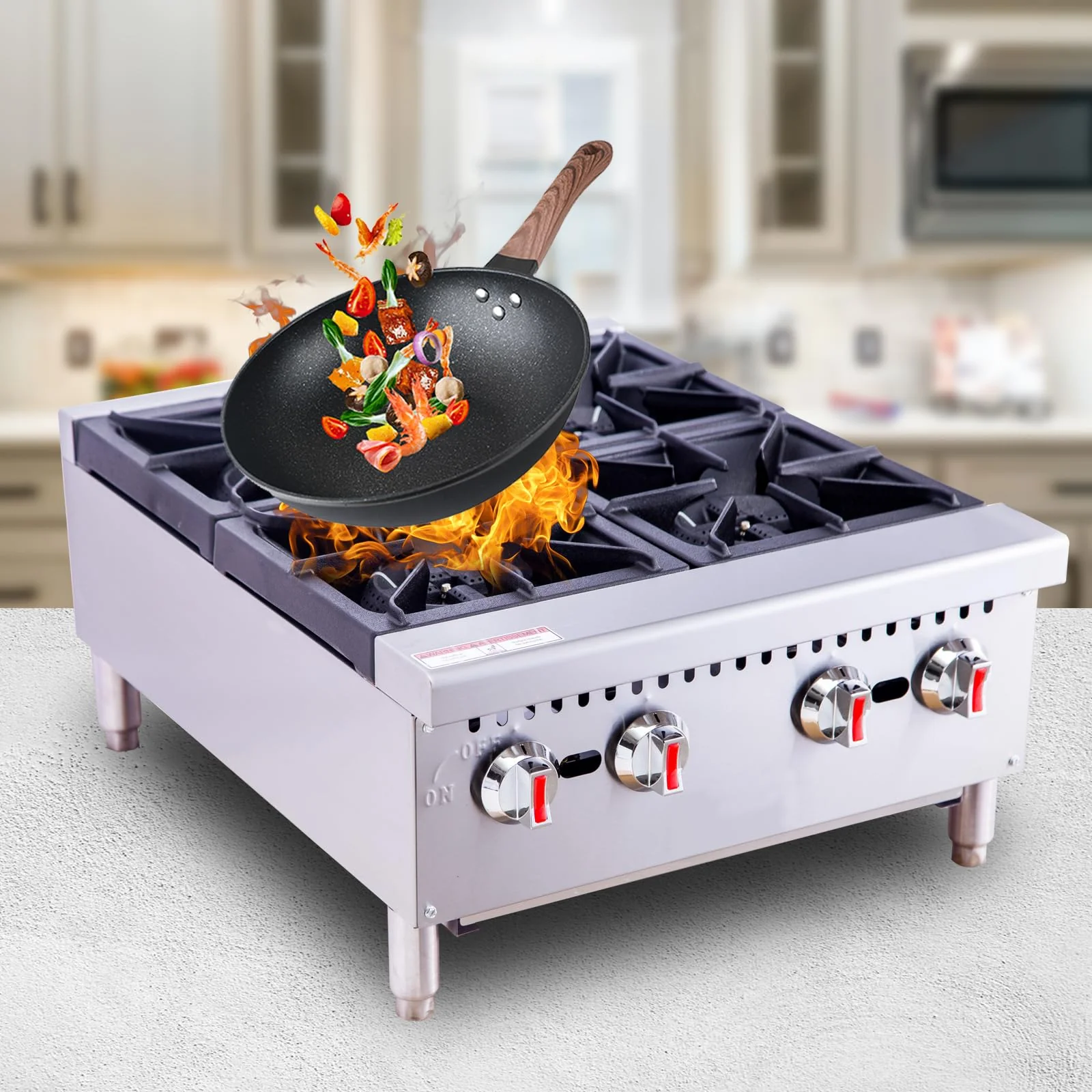 EASYROSE 24″ Countertop Gas Hotplate 4 Burners Heavy Duty 120,000 BTU Gas Stove, ETL Listed