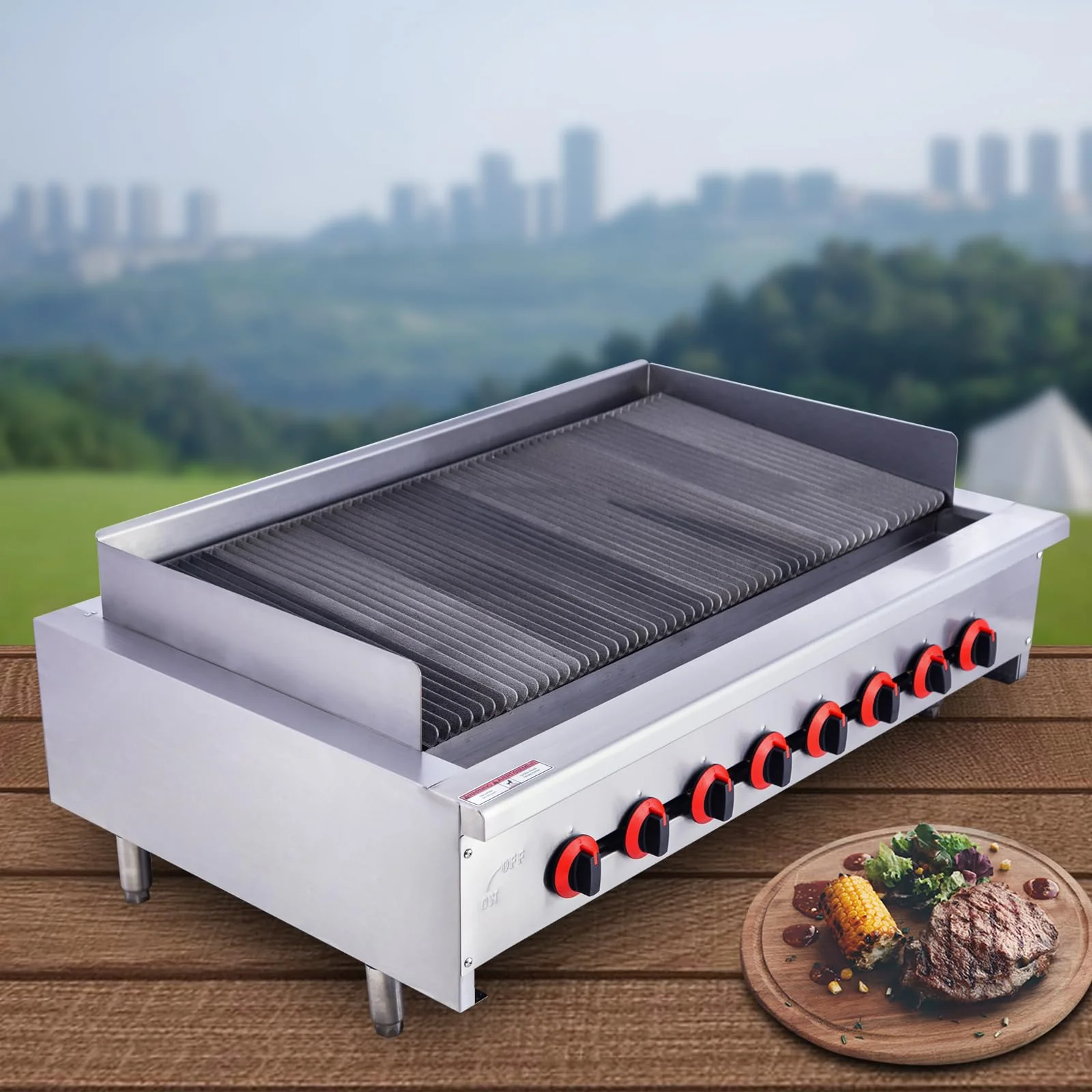 EASYROSE 48″ Radiant Gas Charbroiler Countertop Gas Grill with 8 Burner 160,000 BTU
