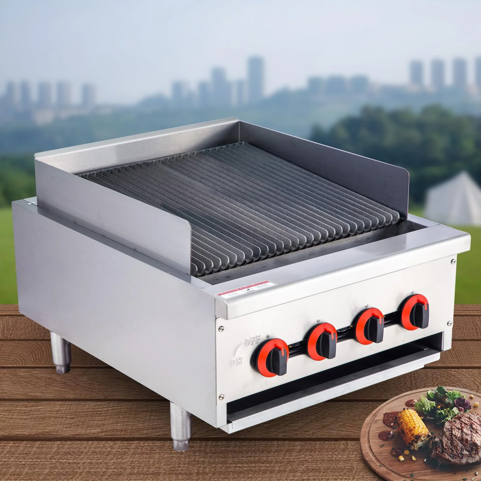 EASYROSE 24″ Radiant Gas Charbroiler Countertop Gas Grill with 4 Burners 80,000 BTU,  ETL Certified
