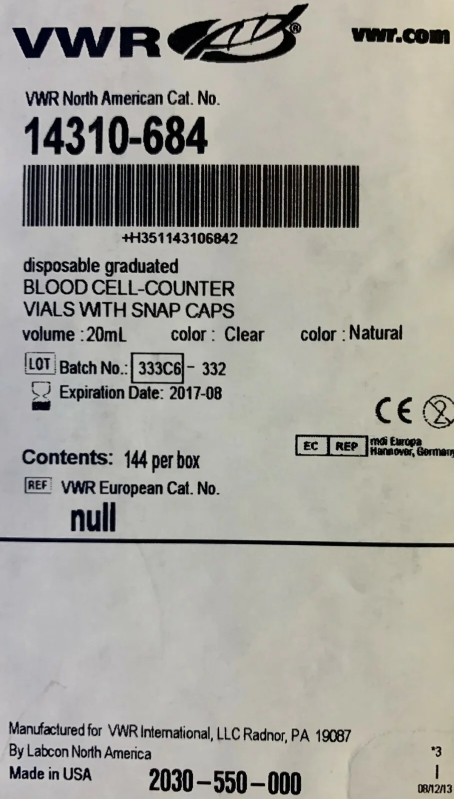 VWR Disposable Vials 14310-684 (Clear) with Snap Caps (Natural)