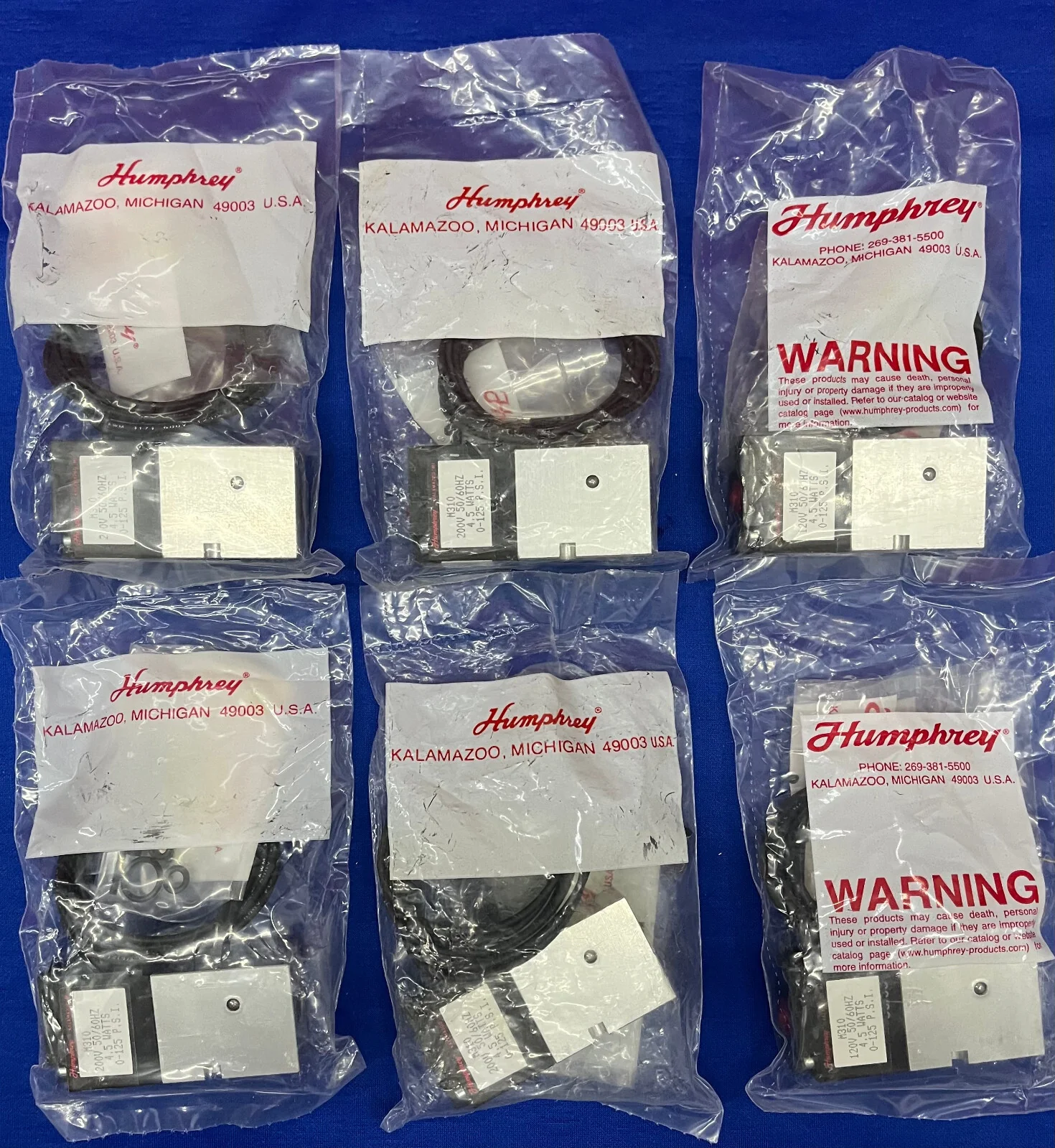 1 LOT – HUMPHREY M310 SOLENOID VALVE – QTY 2 – 120V AND QTY 4 – 200V