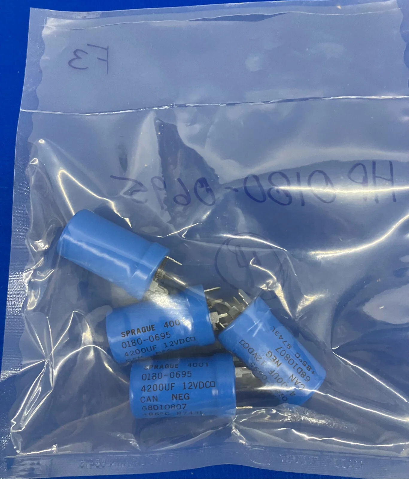 SPRAGUE CAPACITOR 4001, HP 0180-0695, 4200UF 12VCD CAN NEG, 68D10807 LOT OF 4