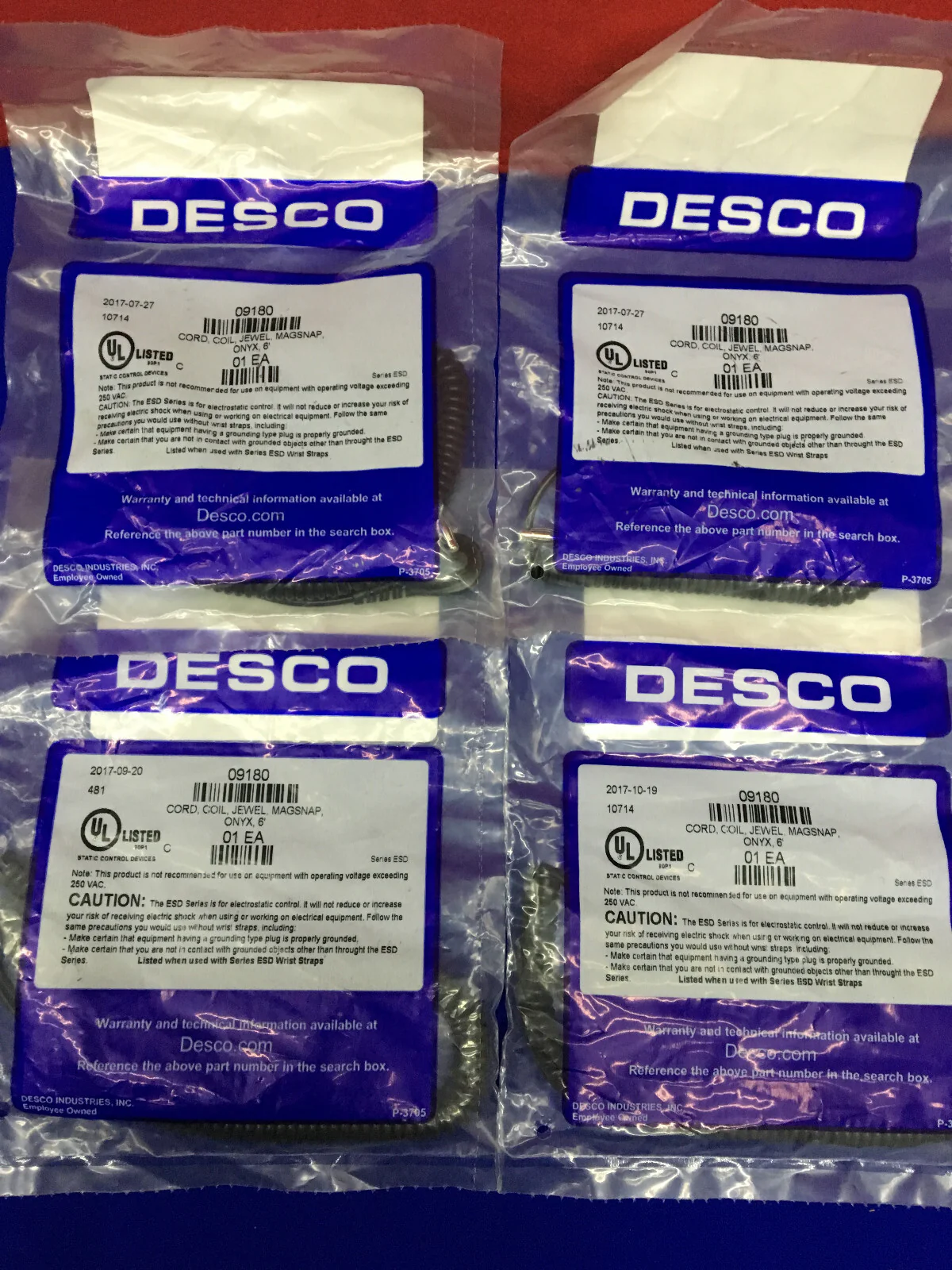 DESCO 09180 CORD COIL JEWEL MAGSNAP OYNX 6″ – 1 LOT QTY 4 Anti-Static, ESD Strap