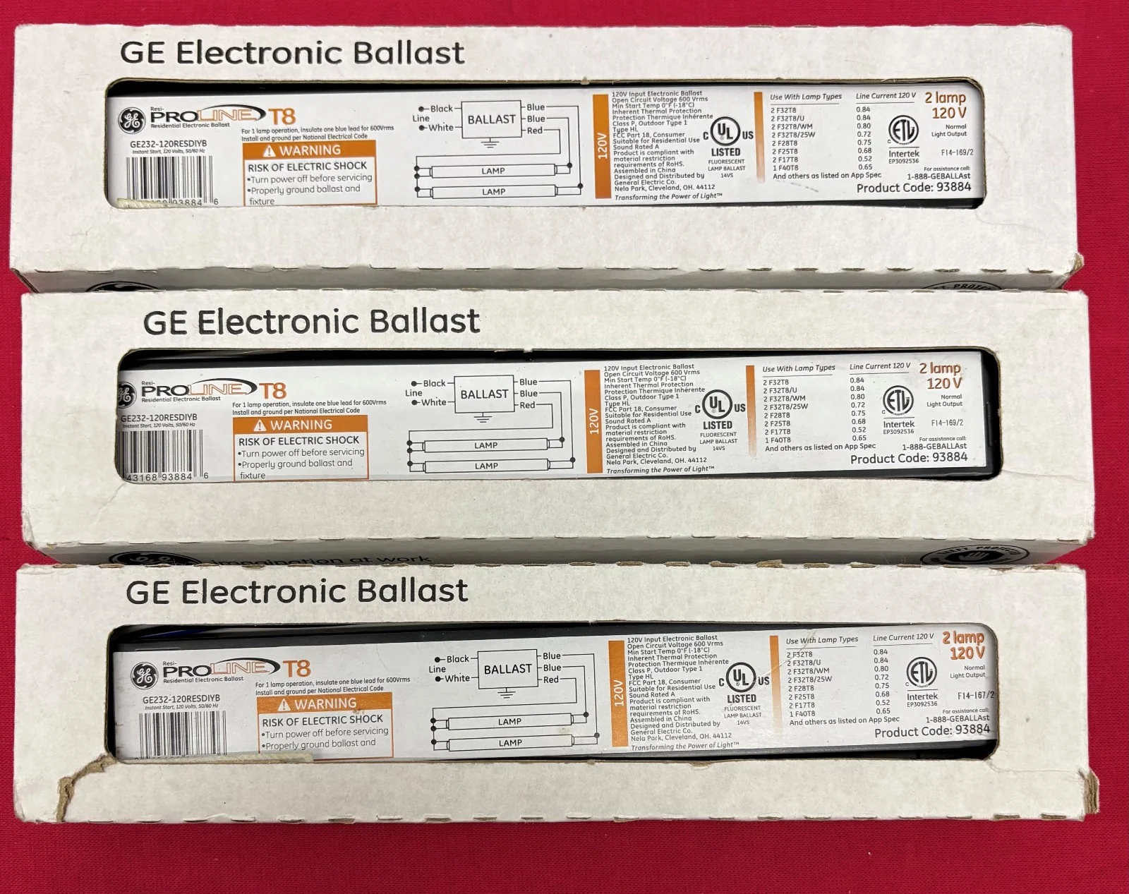GE PROLINE RESIDENTIAL ELECTRONIC INSTANT-START BALLAST GE232-120RESDIYB – QTY 3
