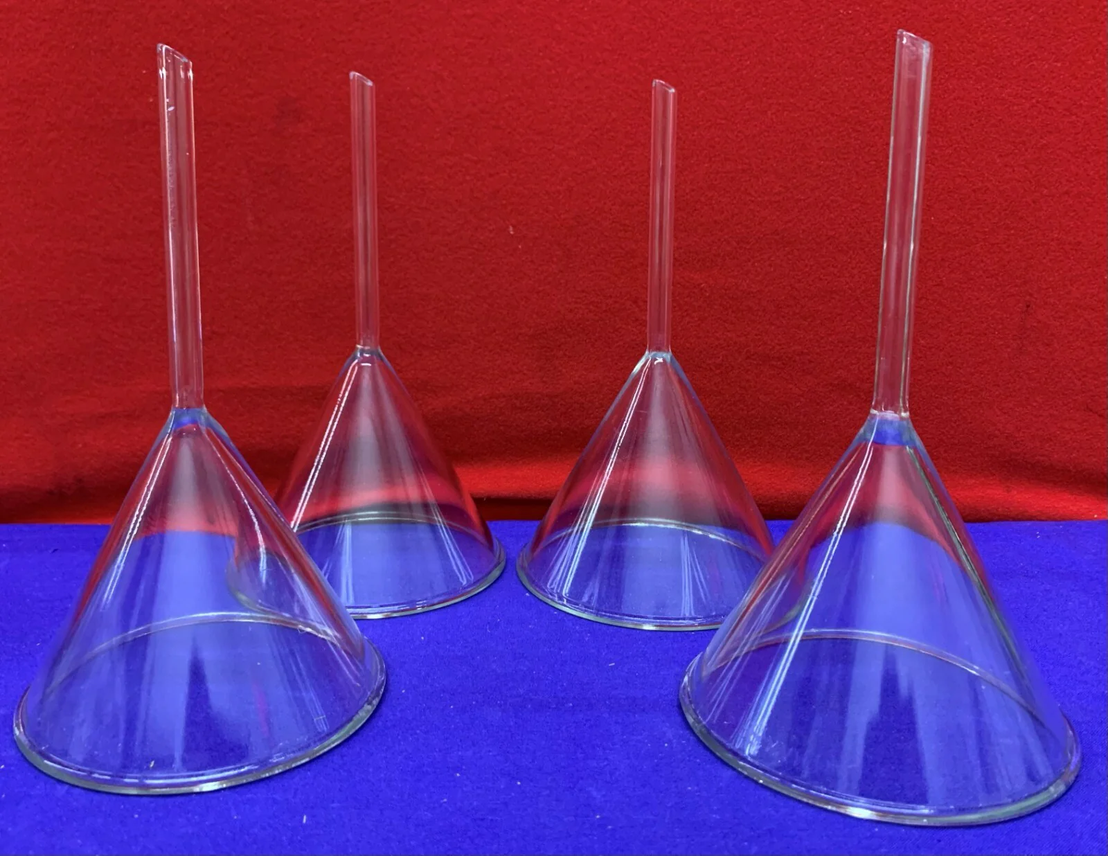 1 Lot Qty of 4 – Kimax 58 Glass Filling Funnel  58 Degree Angle Short Stem