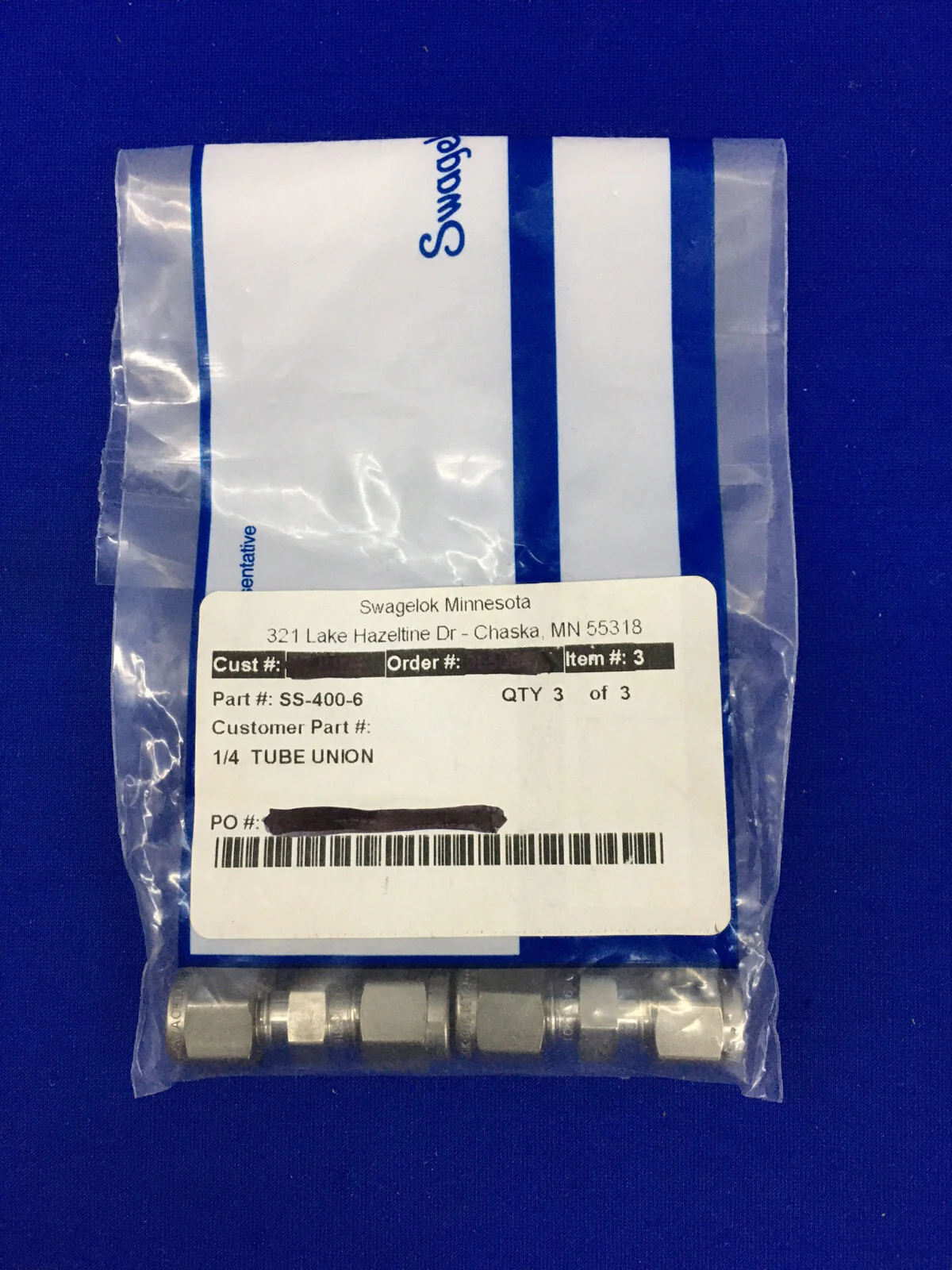 1 PKG QTY 0F 3 SWAGELOK SS-400-6 / SS4006 1/4″ TUBE FITTING UNION