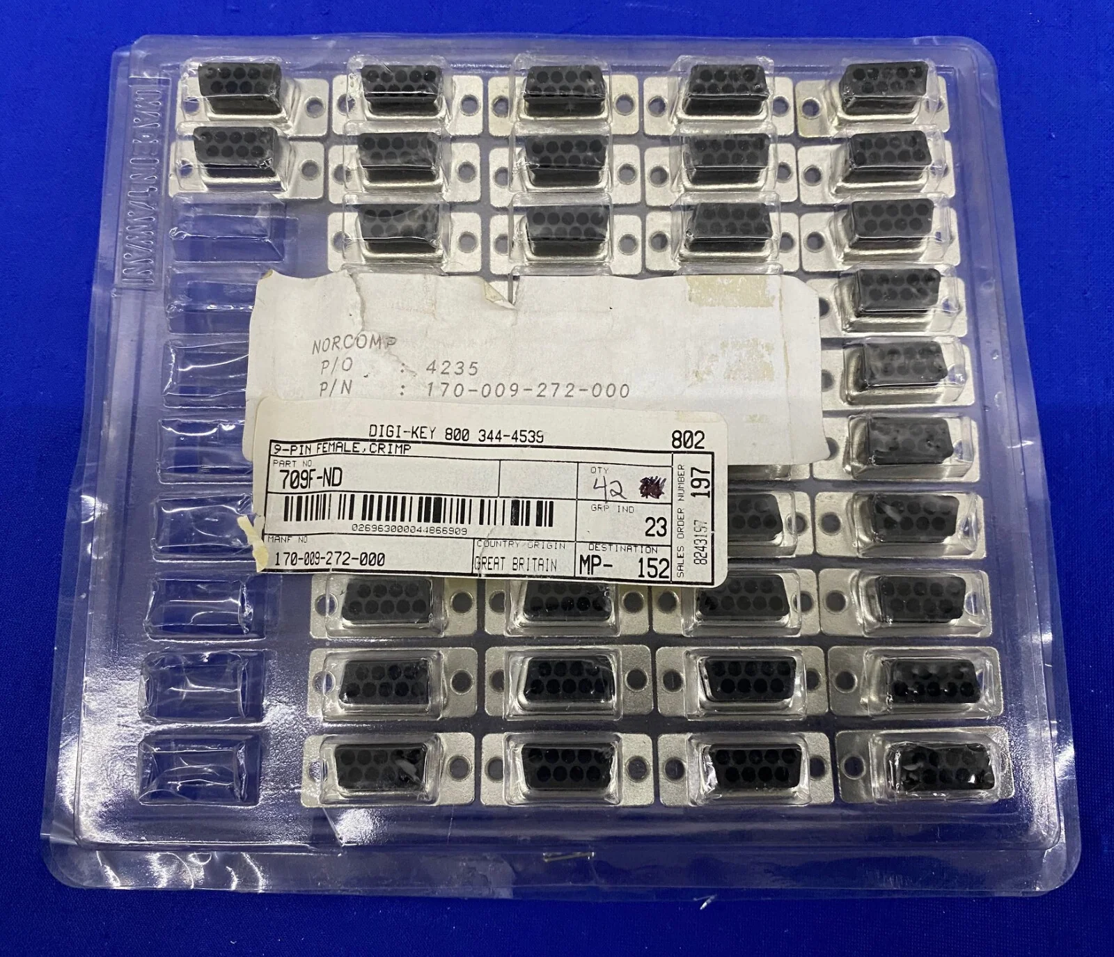 DIGI-KEY 709F-N NORCOMP 170-009-272-000 9-PIN FEMALE CRIMP – 1 PKG QTY 42