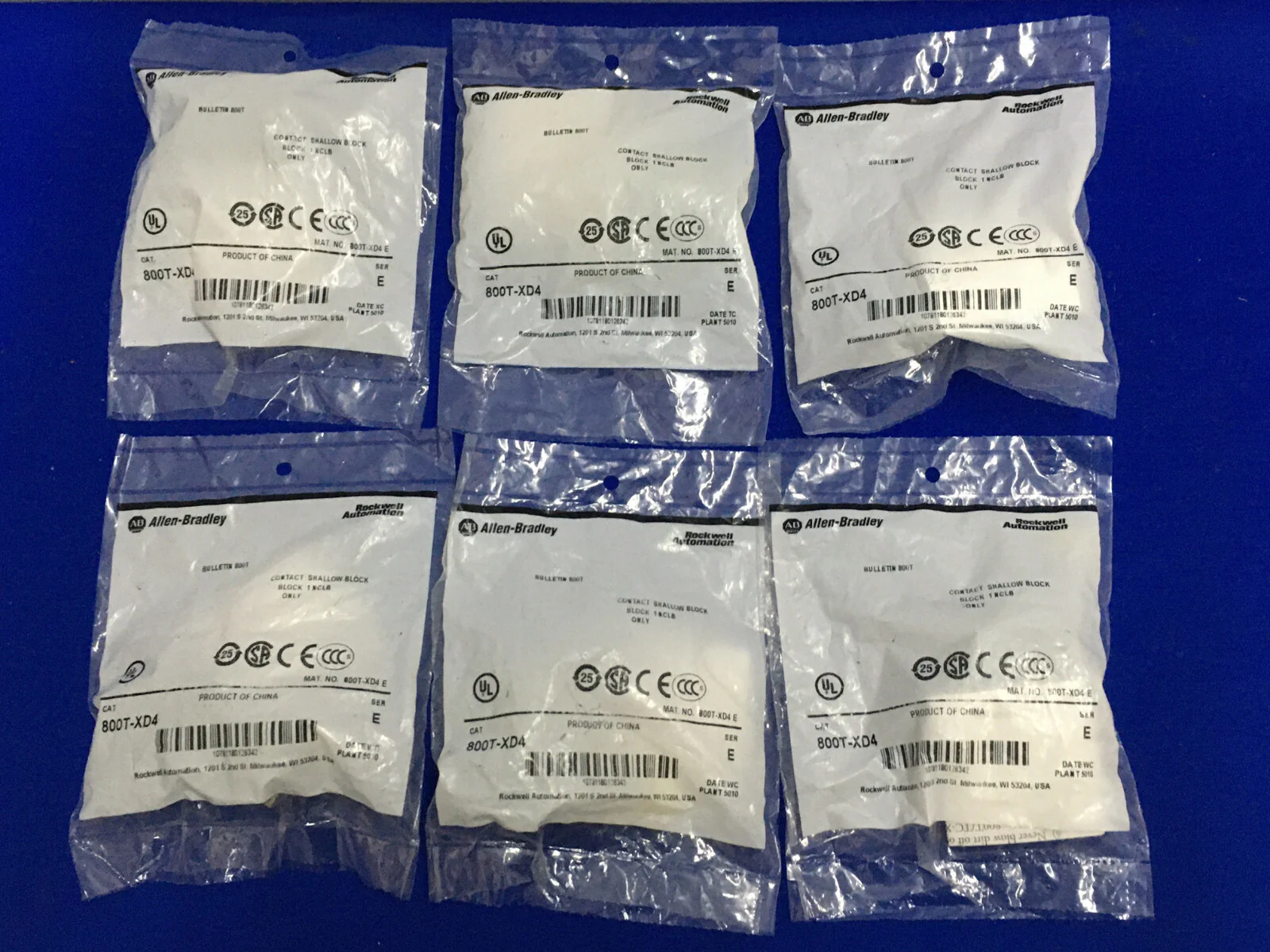 QTY 6 – Allen-Bradley Allen Bradley AB 800T-XD4 CONTACT SHALLOW BLOCK